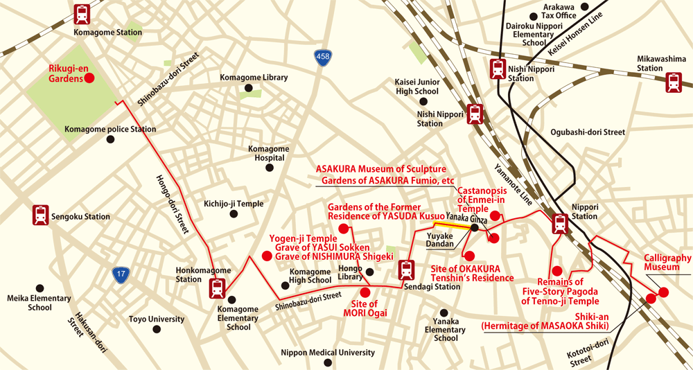 Route Map of Yanaka-Sendagi Course