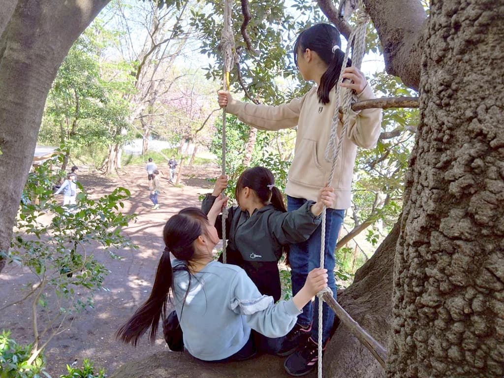 松葉谷戸冒険遊び場で遊ぶ子どもたちの様子